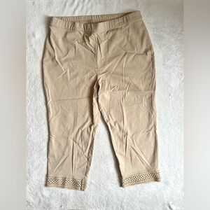 Susan Graver 20W PETITE Utra Stretch Crop Pant with Crochet Trim - Bleached Sand